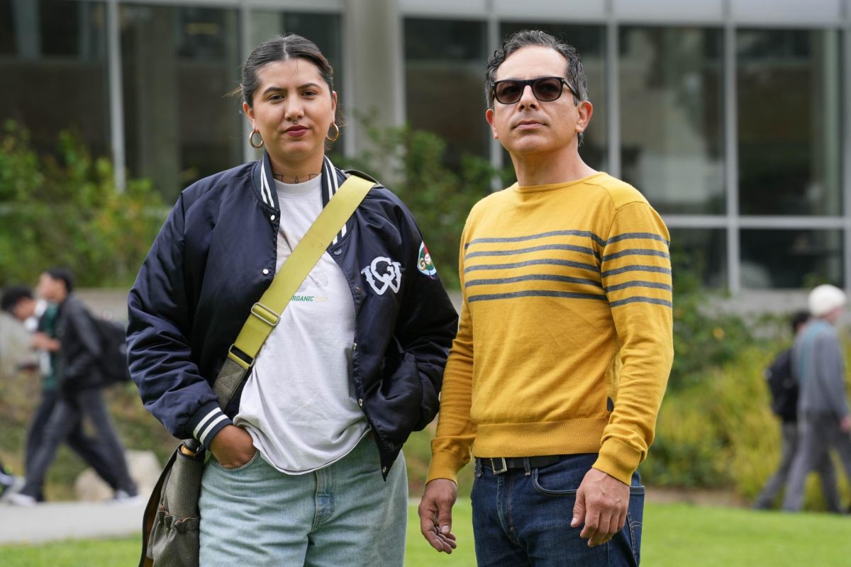 (L-R) Katarina Argandar, the founder and president of the Student Parent Union (SPU), and Esteban Carrasco, the treasurer for SPU, pose for a picture in the Quad on Wednesday, Sept. 25, 2024. (Andrew Fogel / Golden Gate Xpress)